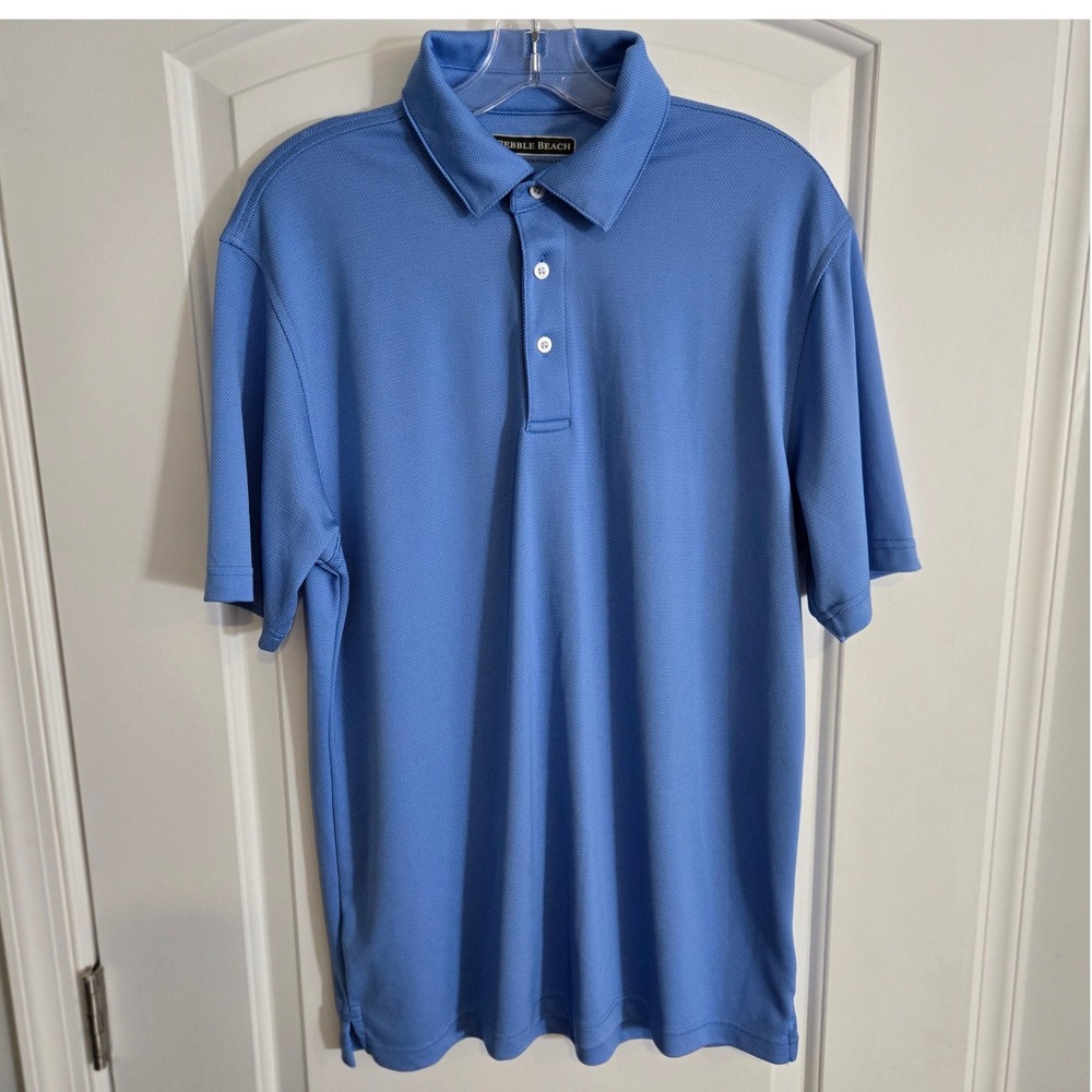 Pebble Beach Golf Polo‎ Men's Medium Blue Dry Luxe Performance Shirt Casual